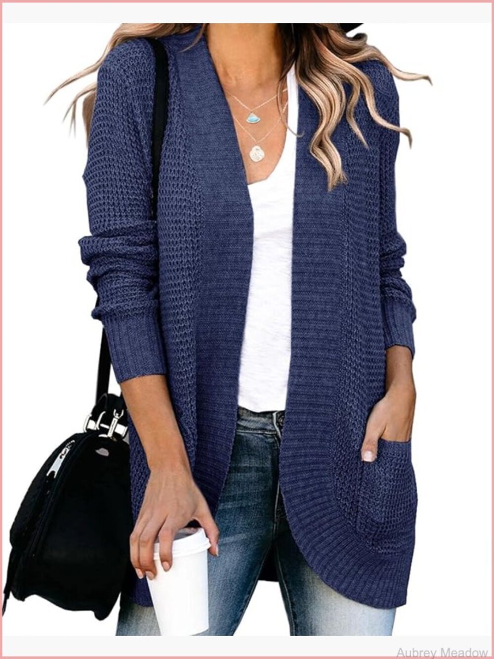 Open Front Cardigan with Pockets Long Sleeve Lightweight Knit Sweater Coat